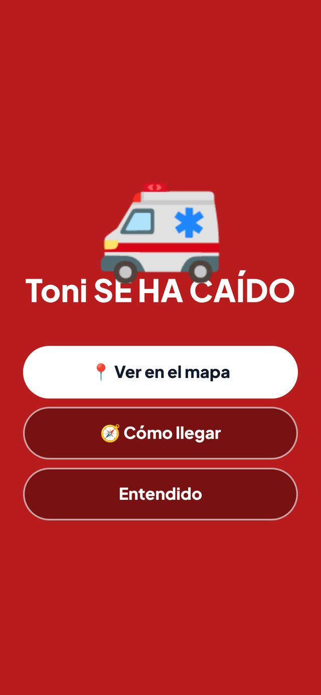 Aviso de caída con botones Ver en el mapa y Cómo llegar